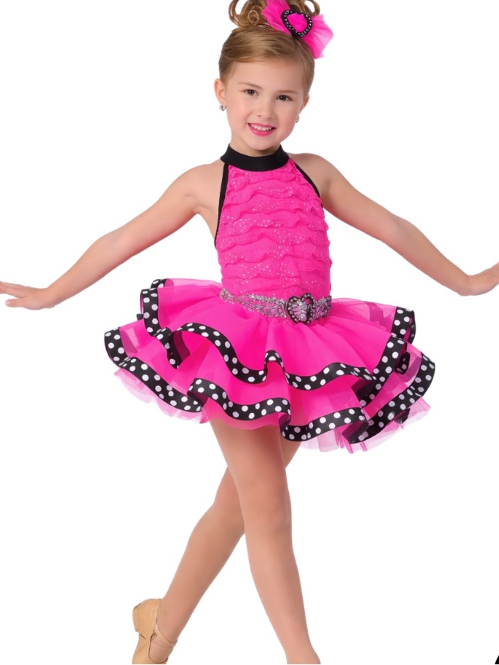 MC Costume Gallery- Kids Pink Polka Dot Trim Dance Costume